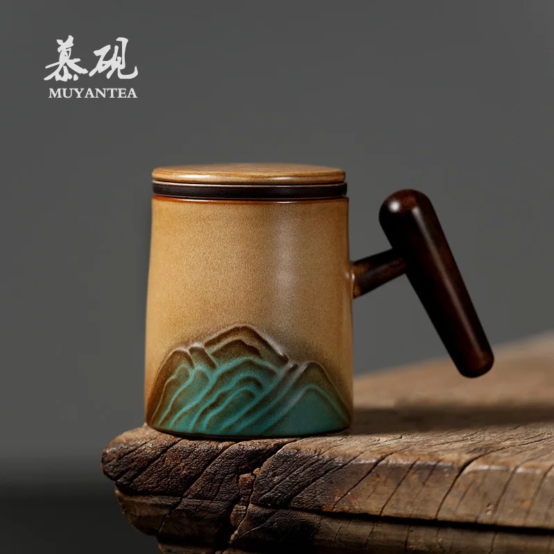 Mutaoy Japanese-Style Landscape Cup, Handmade Ceramic Mug, Creative Cup With Filter Lid For Home And Office Use