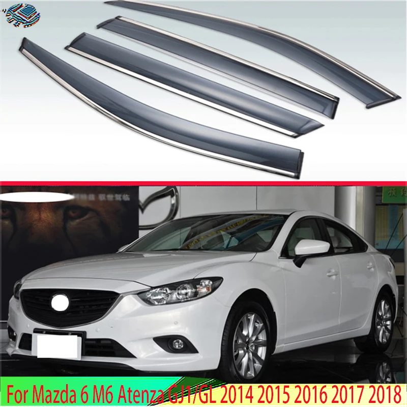 

For Mazda 6 M6 Atenza GJ1/GL 2014 2015 2016 2017 2018 Plastic Exterior Visor Vent Shades Window Sun Rain Guard Deflector 4pcs