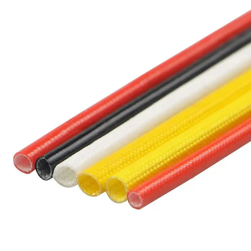 1/3/5M Fiberglass Tube ID 1 ~ 20mm Silicone Resin Braided Wire Sleeve Flame Resistant Fiber Glass Insulate Cable Pipe Protect