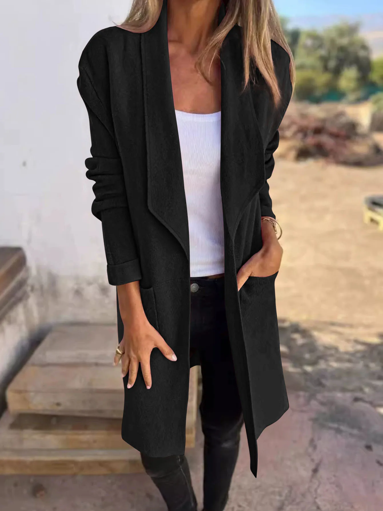 

Новый осенне-зимний женский кардиган для отдыха, свободный крой, элегантный лацкан, топ средней длины