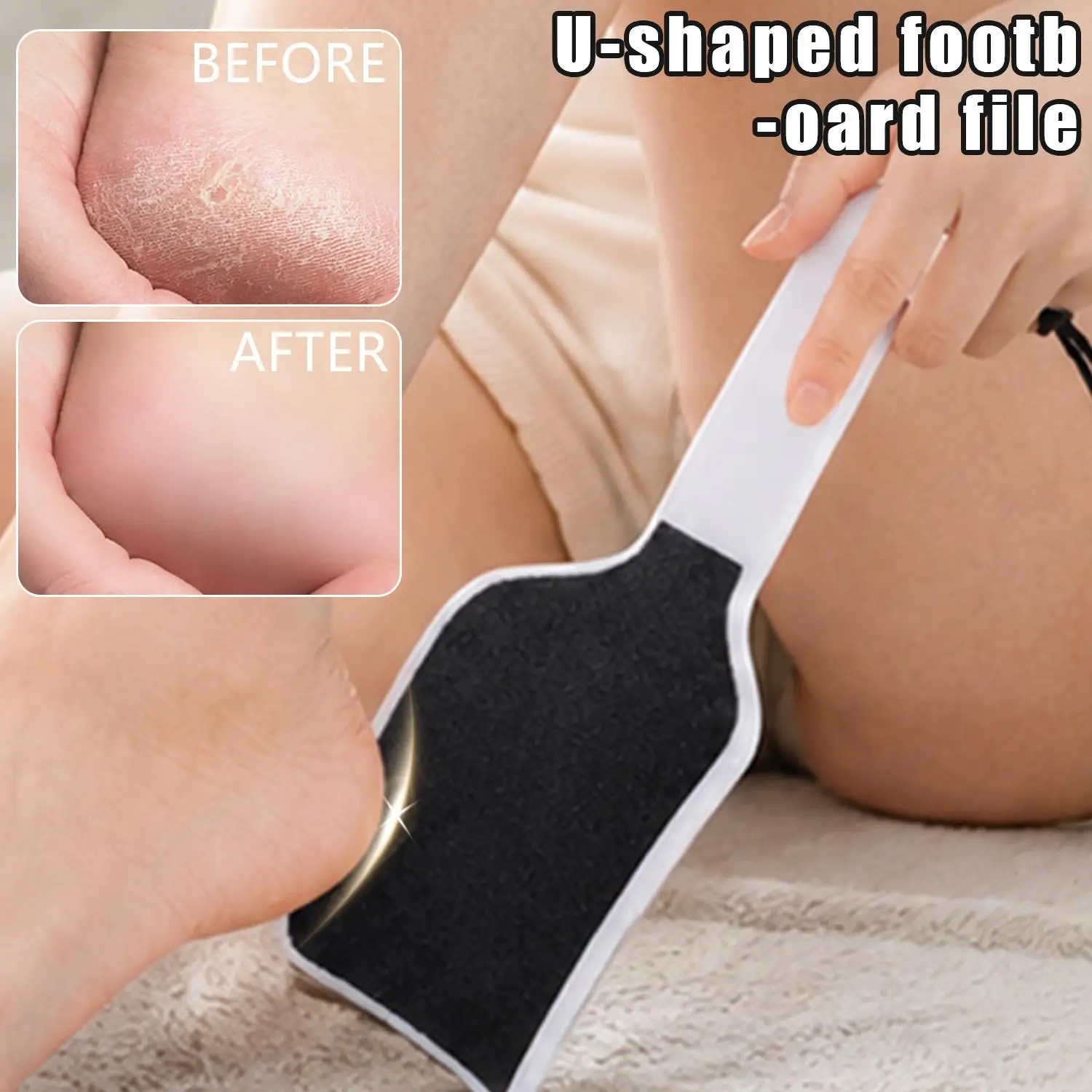 U-shaped Plastic Foot File with Double-sided Sandpaper Foot Care Callus Remover Scrubber Foot Sander Grinding Board Care Tool