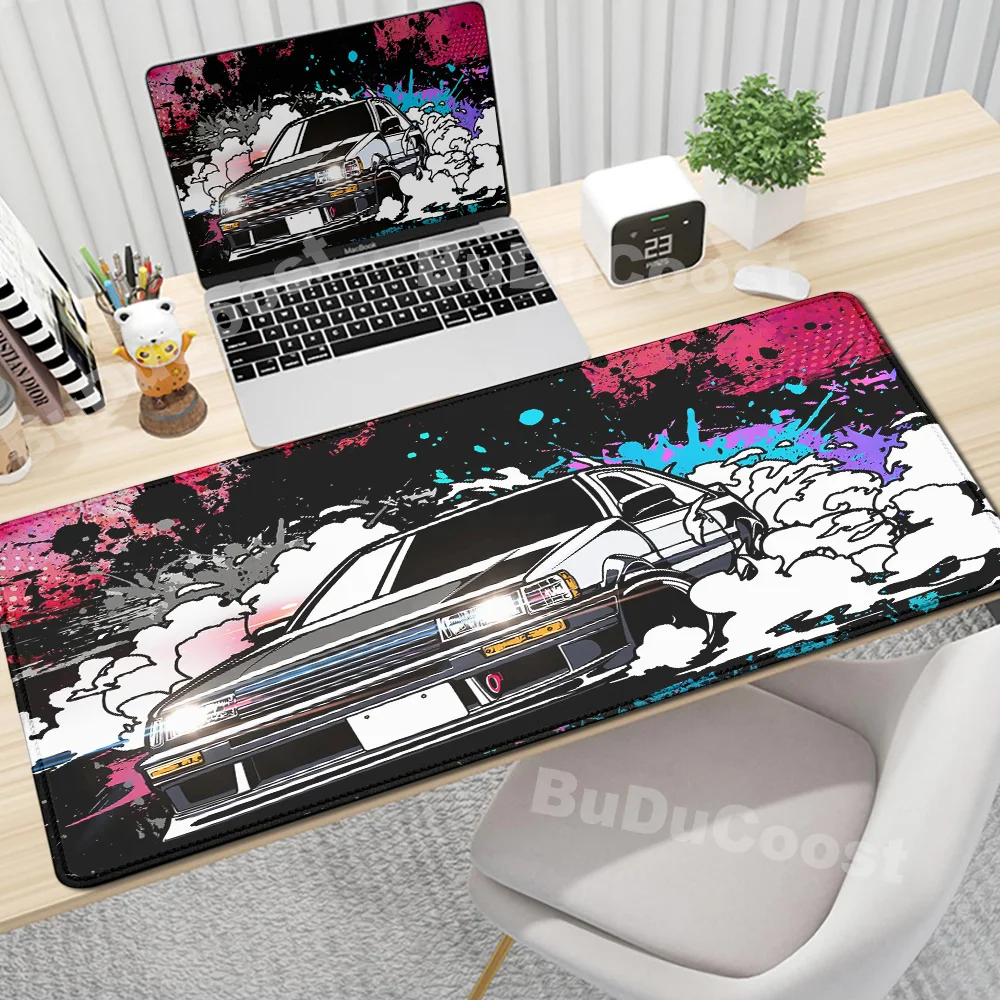 Gaming Mouse Pad Non-slip Mausepad Anime Initial D Keyboard Mats Large Office Deskmat Black And White Art Rubber Mice Pad Carpet