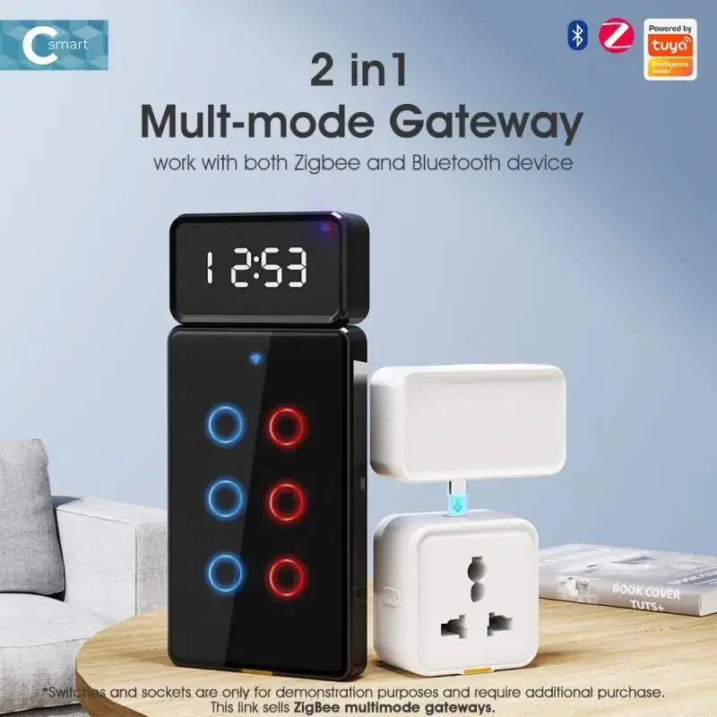 Tuya Multi-mode Wireless Smart Gateway Zigbee Bluetooth with Time Display,Smart Home Hub Smart Life Voice for Alexa Google Home