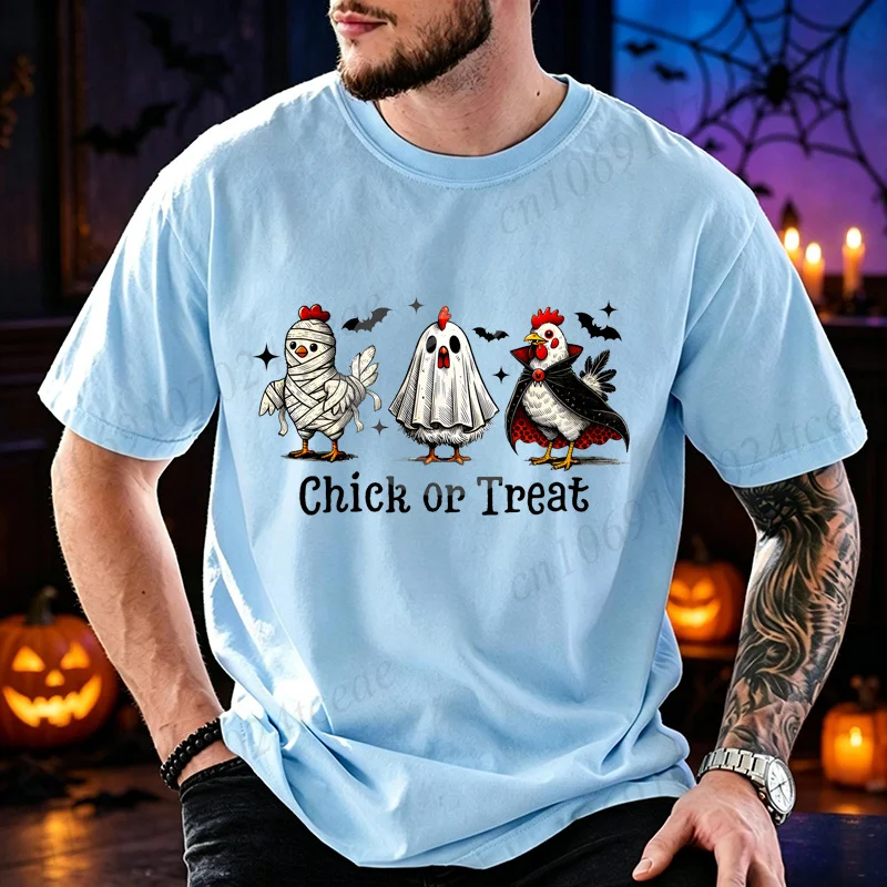 Chick or Treat Shirt Halloween Chicken T‑shirt Funny Farm Animal Tee Ghost-mummy-vampire Chicken Graphic Tops Spooky Season Gift