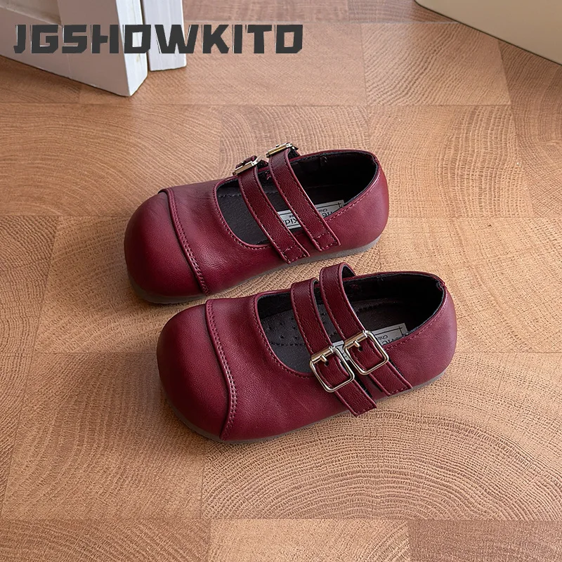 Toddler Girls Mary Jane Shoes Round Toe Simple Kids Leather Shoes Lightweight School Walking Non-slip Children Causal Flat Shoes