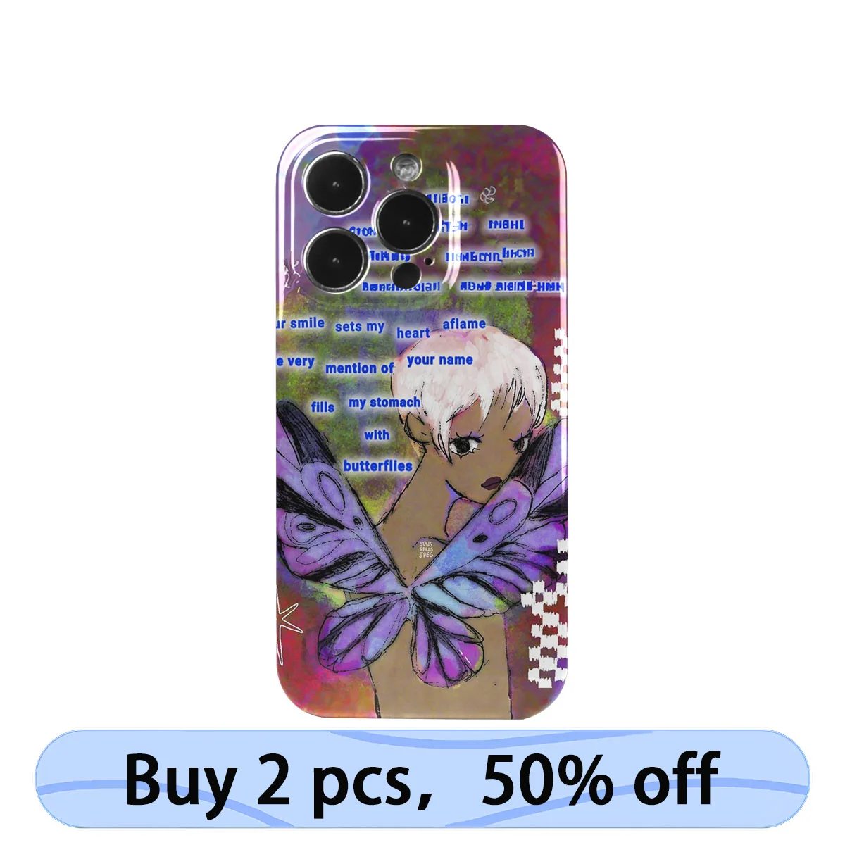 Coque iPhone Art Phone Case Butterfly Oil Painting Color Contrast Cover for iPhone 15 14 13 12 11 Pro Max Plus IMD 2 in 1