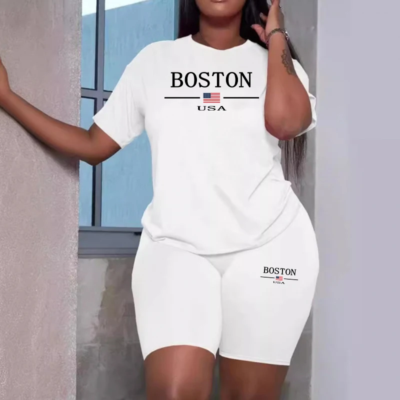 Boston lettre imprimé T-shirts et shorts été offre spéciale femmes mode survêtement de haute qualité quotidien décontracté sport Jogging costumes