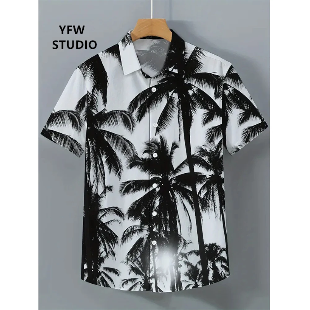 Hawaiian Wutong Tree Sunset Vacation Beach Pattern Print Men's Shirt Harajuku Elegant Mens Shirts Men's Clothing Tops