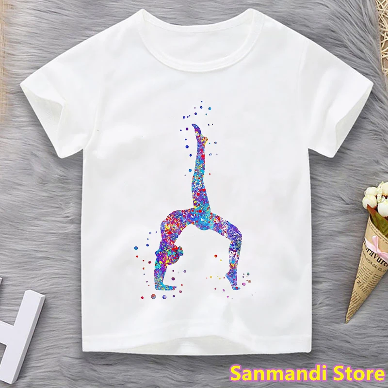 New Arrival Watercolor Gymnastics Girl Print T-Shirt Funny Children's Clothing Harajuku Kawaii Kids Clothes Summer Tops Custom