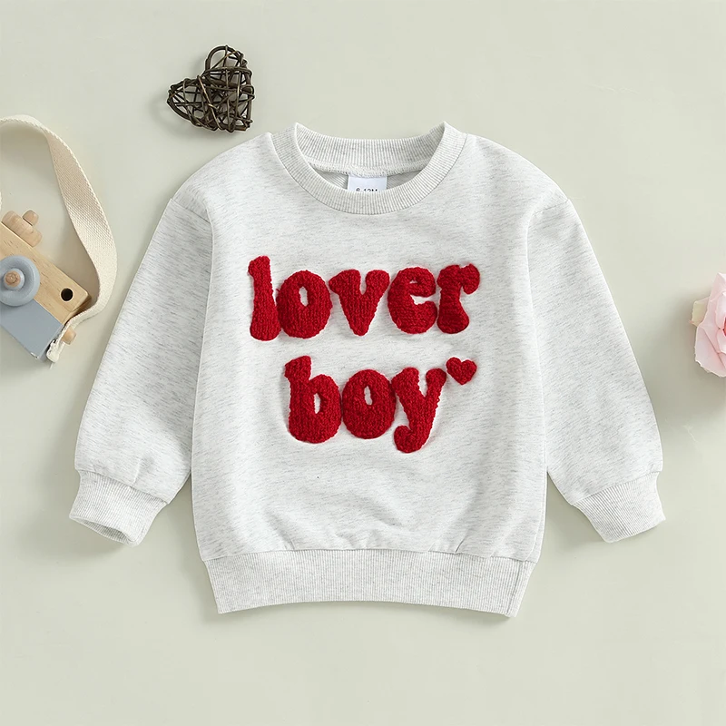 2024-10-16 Lioraitiin Toddler Baby Boys Valentine's Day Sweatshirts Long Sleeve Crew Neck Letter Embroidery Pullovers Spring Top