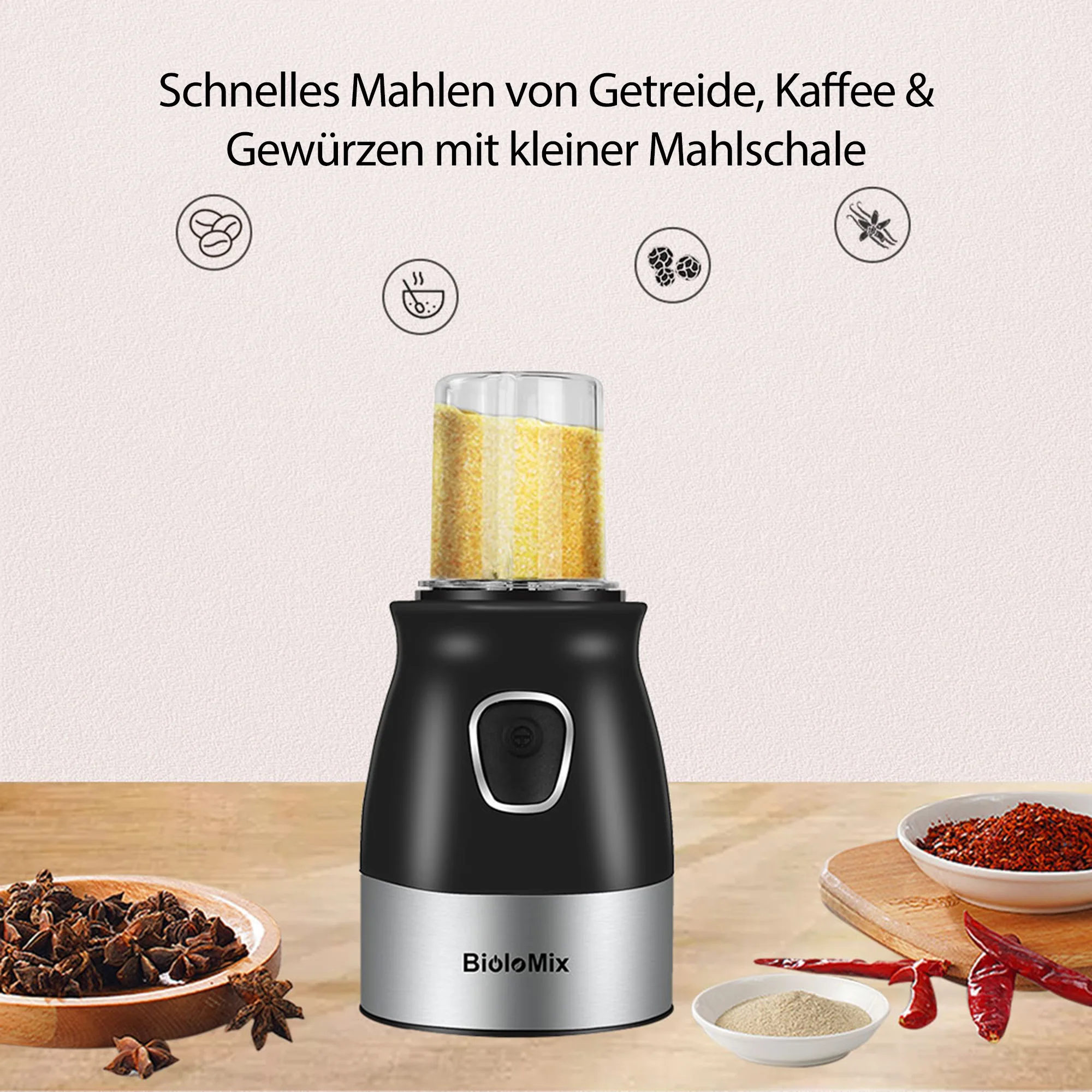BioloMix 500 W tragbarer Mixer, BPA-frei, 600 ml, persönlicher Mixer mit Zerkleinerer, Schüssel, Fleischwolf, Babynahrungsmaschine – Detail 9