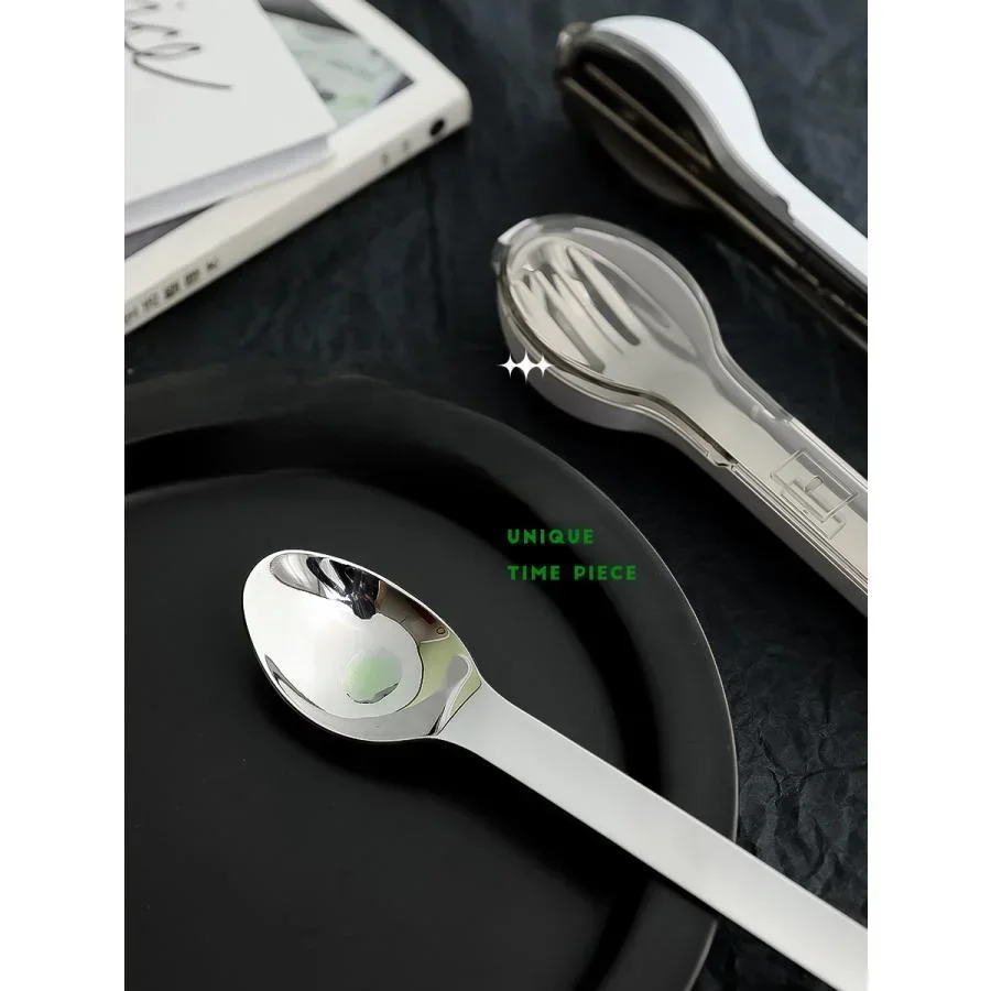 Stainless Steel Tableware Storage Box, Chopsticks, Spoon Sets, Portable, Primary School, Household, Outdoor, 3 Pcs