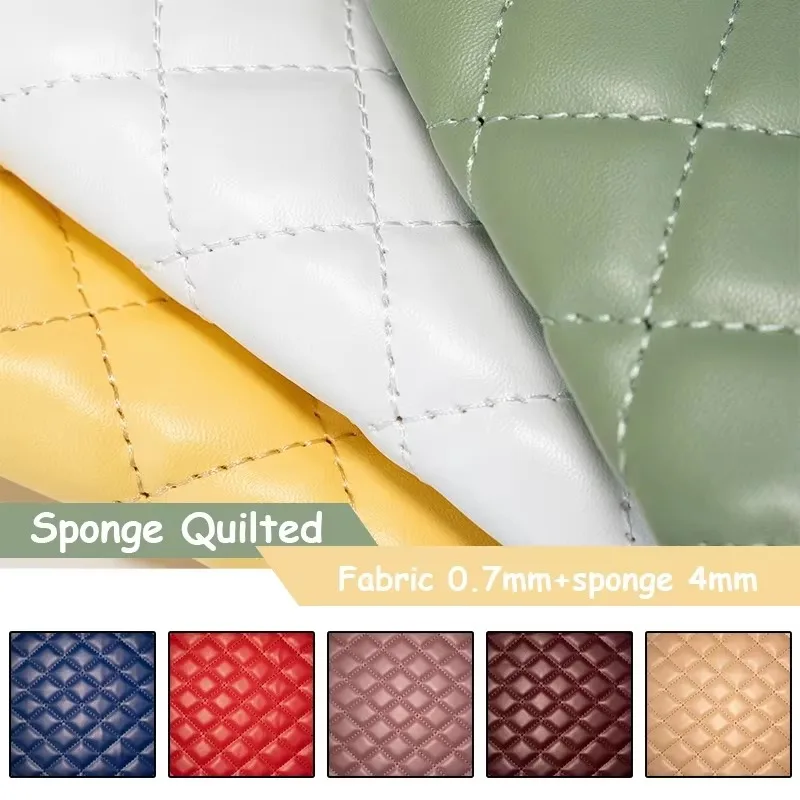 100x135cm Thick Sponge Quilted Embossed Grid PU Leather Fabric Car Floor Cushion Sofa Pillow Bag DIY Artificial Leather Material