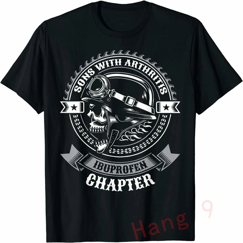 Sons with Arthritis Ibuprofen Chapter Funny Biker Skull T Shirt Black Vintage Mens Graphic T Shirts