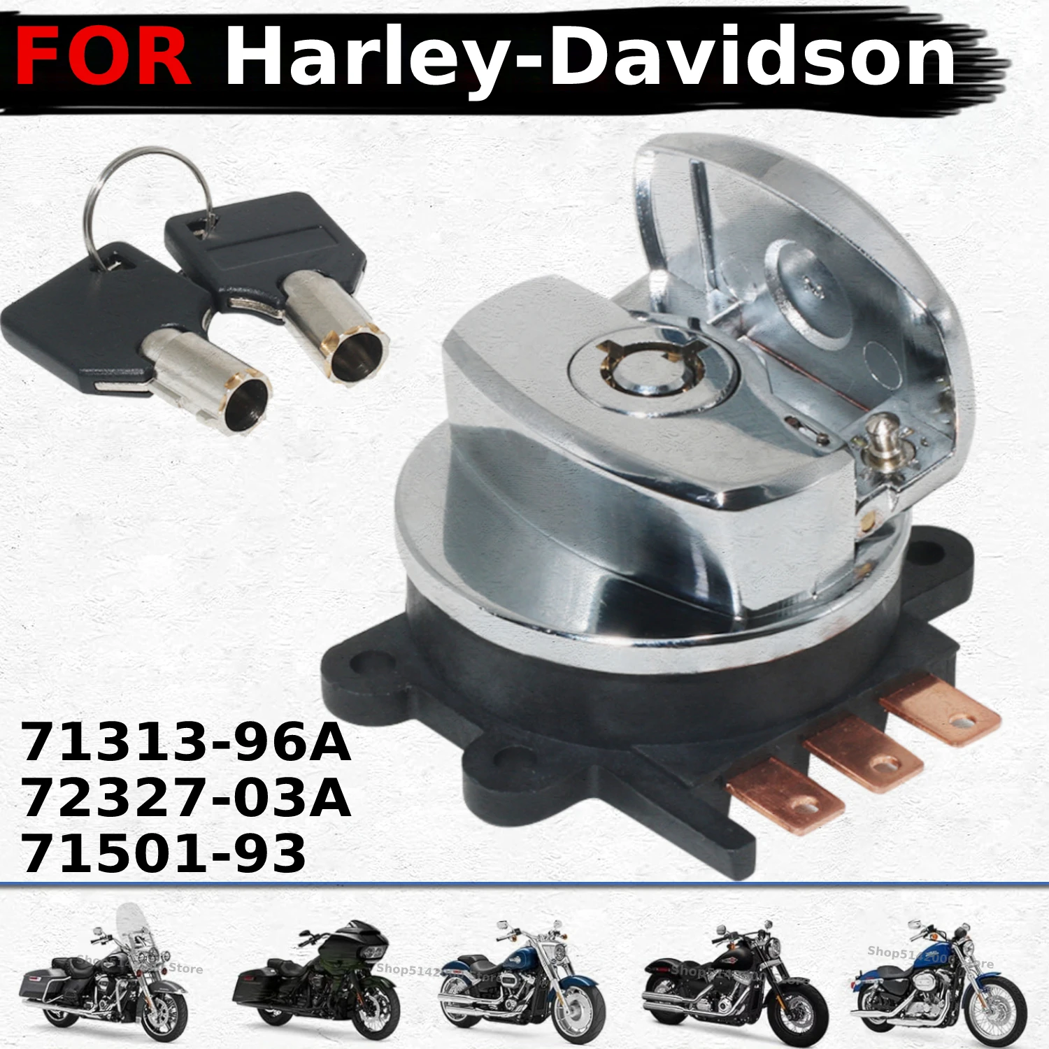 

Motorcycle Round Key Ignition Switch for Harley Davidson FLHP FLHR FLHRC FLHRS ROAD KING DYNA SUPER 71313-96A 72327-03A 71501-93