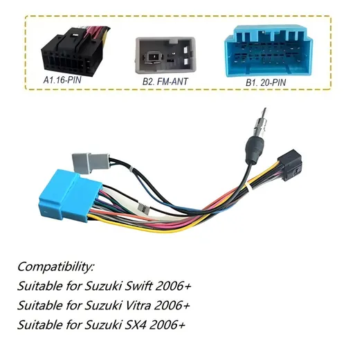 Imagen 1 del producto Cable adaptador de corriente con enchufe ISO para Radio de coche, Cable de arnés de cableado de Radio de coche Android de 16 pines a 20 pines para Suzuki Vitara Swift SX4 2006+