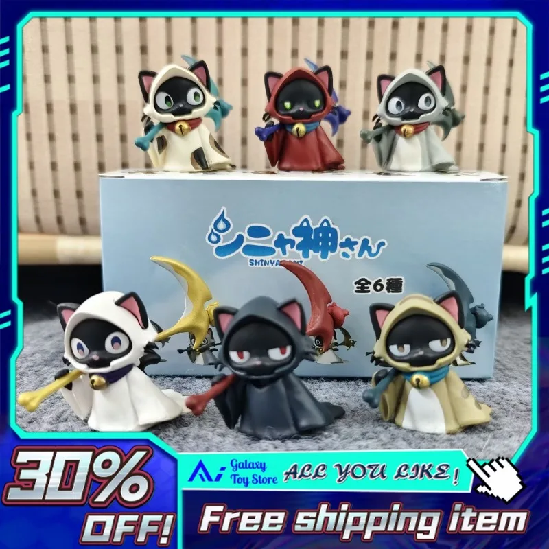 

4.5cm in Stock Death Scythe Cat Reaper Black Cat Cloaked Calico Cat Chibi Trendy Box Figurine Christmas Birthday Gift for Fans