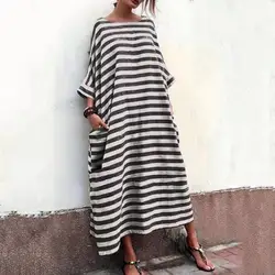 Casual Striped Print Loose Long Dress Elegant Female Home Wear Robe White Black Stripe Ropa Mujer 4XL 5XL Vestidos Non Strech