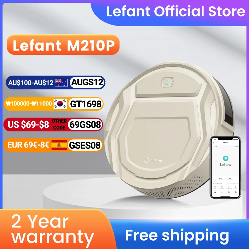 Lefant Robot Vacuum M210 Pro, 2200Pa Suction,120 Mins Runtime, Self-Charging APP/Voice/WiFi/Alexa Control, Ideal for Hair,Carpet