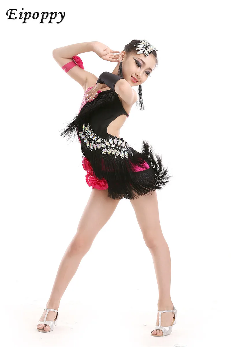 ชุดเต้นรำละตินสำหรับเด็กชุดการแสดงชุดเต้นรำละตินสำหรับเด็กกระโปรงเต้นรำแบบละตินแต่งพู่สำหรับเด็กผู้หญิง