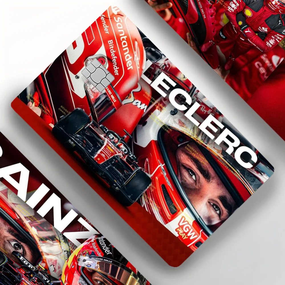 1PC F1 C-Charles 16 L-Leclerc Card Stickers 4pcs PVC Credit Card Skin Stickers Removable Self-adhesive Protective Film