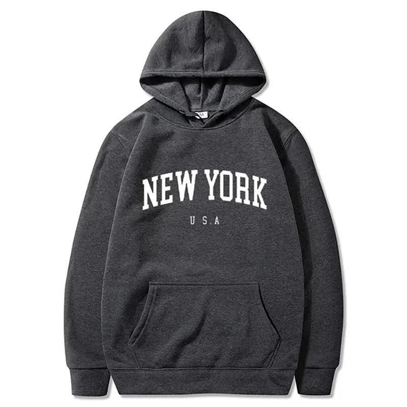 New York U.S.A City Hoodies Letter Graphic Print Men Woman Hoodie Hooded Sweatshirts Harajuku Pullover Unisex Tracksuit Clothing