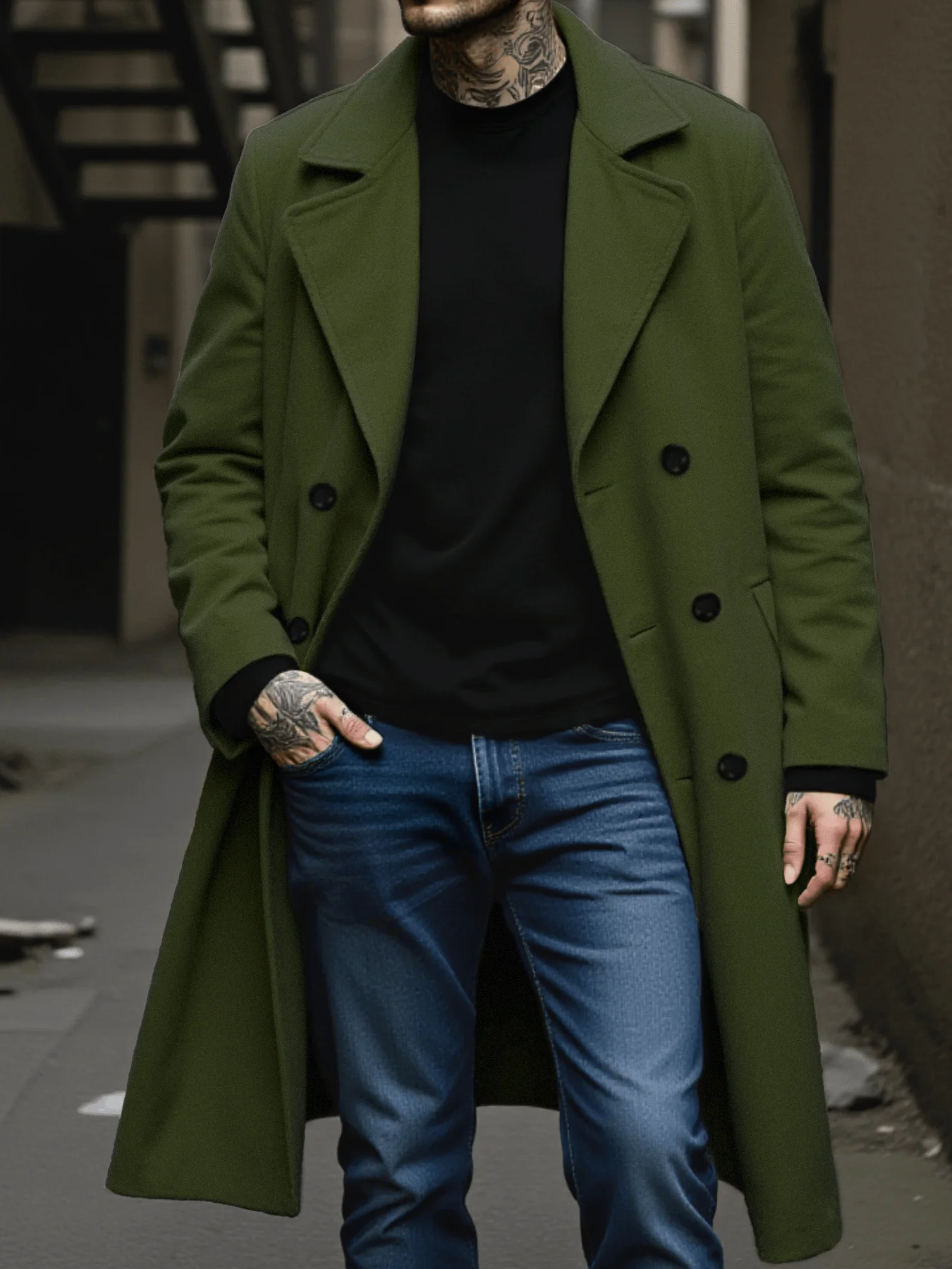 

New Autumn/Winter Thickened Double-Breasted Woolen Blend Jacket Plush Lined Windproof Business Casual Urban Commute Warmth