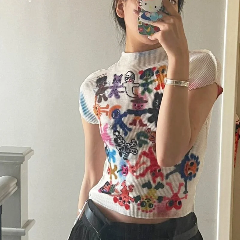 Women's T-shirt Harajuku Korean Y2k Graphic Print Short Sleeve Tee Top Clothes Fashion Vintage Streetwear O-Neck T-shirts Summer