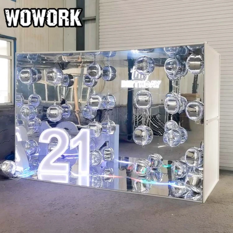 

WOWORK Detachable Walk-in Abyss Infinity Mirror Photo Booth Box for Wedding Birthday Party Decoration Event