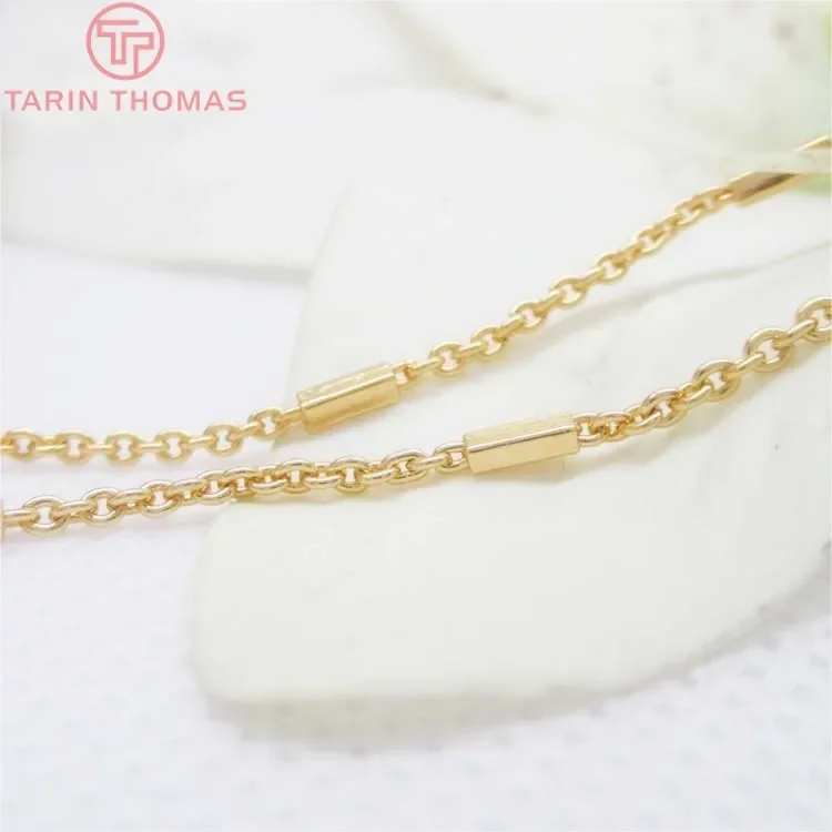 

(4223)2 Meters 1.6MM 24K Champagne Gold Color Copper Round O Shape Link with Rectangle Tube Chains Necklace Chains High Quality