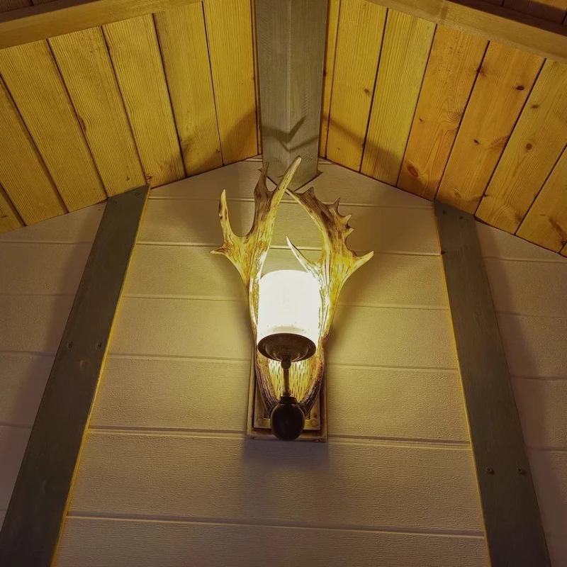 Nordic Retro Industrial Wind Deer Antlers Creative Decorative Wall Lights for Log Grain for Dining Room,bedroom,bedside Entrance