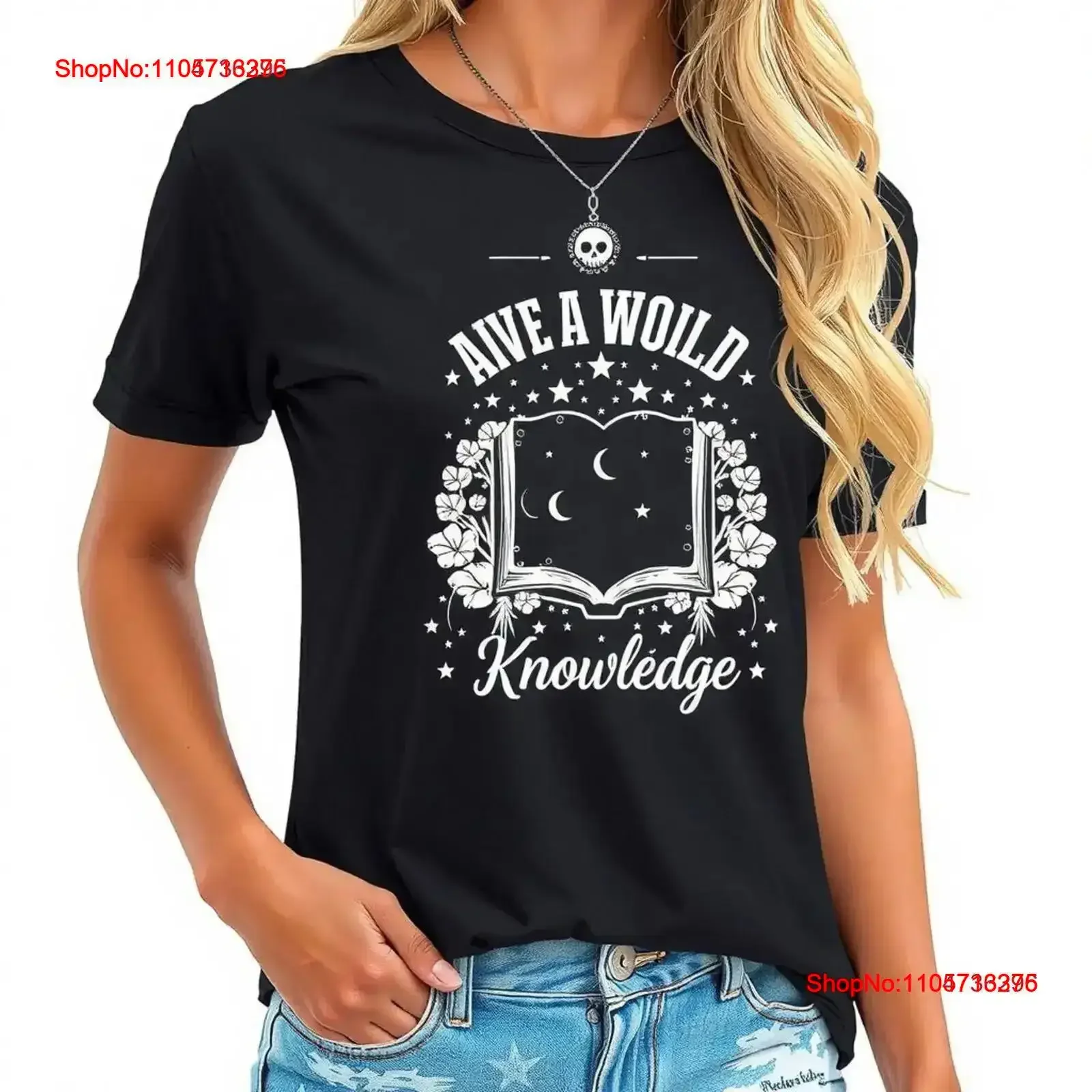 T-shirt Aive a Wold Knowledge noir avec motif étoiles et livre, style vintage, délavé, doux, légèrement décontracté, pour un usage quotidien, confortable pour homme