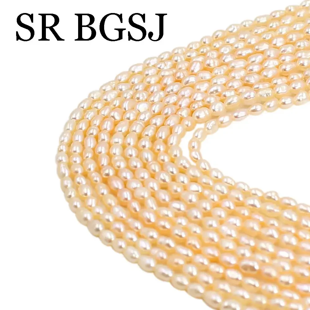 precious calibrated chaquira 2x4mm Pink Olivary Rice Cultured Natural Freshwater Pearl Jewelry Findings DIY Seed Beads 14\