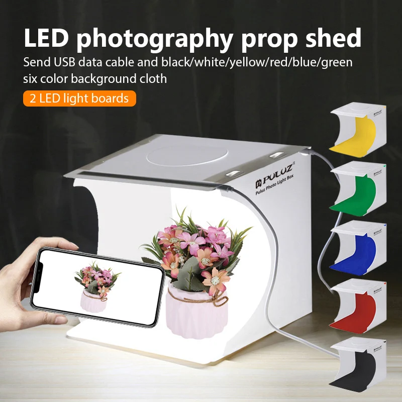 Mini 2 LED Panels Folding Portable 1100LM Light Photo Lighting Studio Shooting Tent Box Kit with 6 Colors Backdrops
