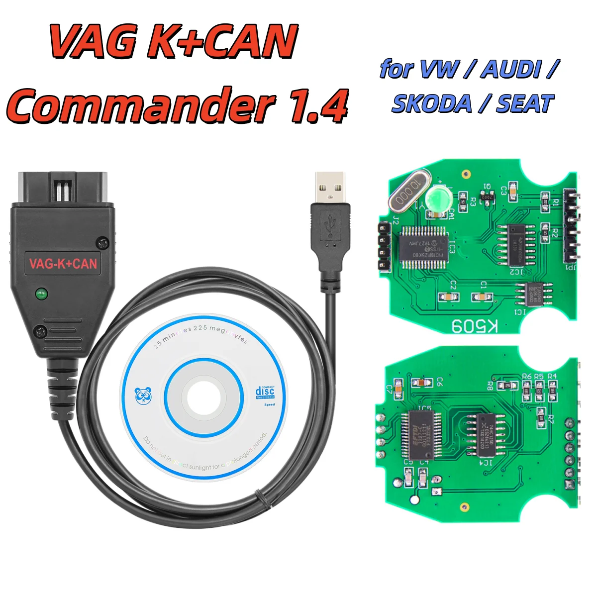 VAG K+CAN Commander 1.4 OBD2 Diagnostic Cable PIC18F25K80 FTDI K-line Interface Scanner For VW/AUDI/SKODA Car Diagnostic Tool