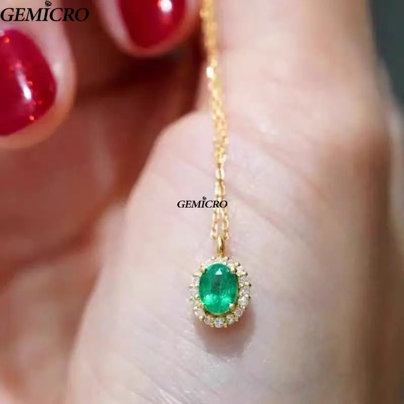 Gemicro Jewelry 100% Natural Colombian Emerald Pendant with Gemstone Size of 4x5mm and S925 Sterling Silver Plated with Platinum