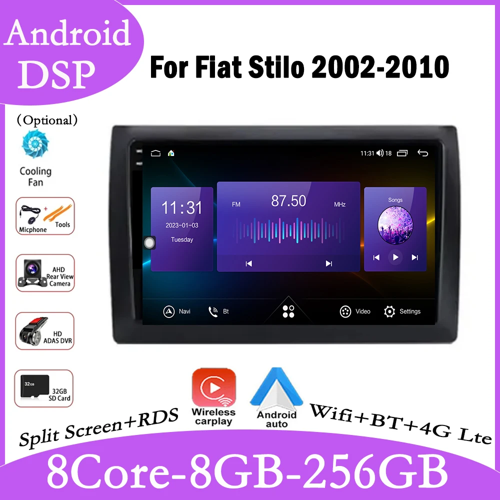 Android 14 For Fiat Stilo 2002-2010 Car DSP GPS Navigation Player Autoradio Radio Video WIFI Multimedia Wireless Carplay Auto