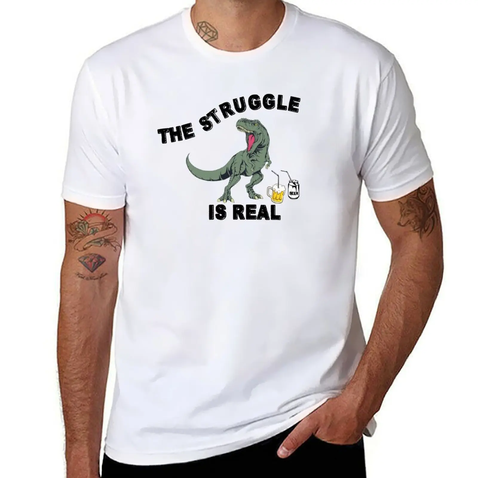 

The Struggle Is Real - Funny T Rex Beer Gift T-Shirt Stylish Print Short Sleeve Tee