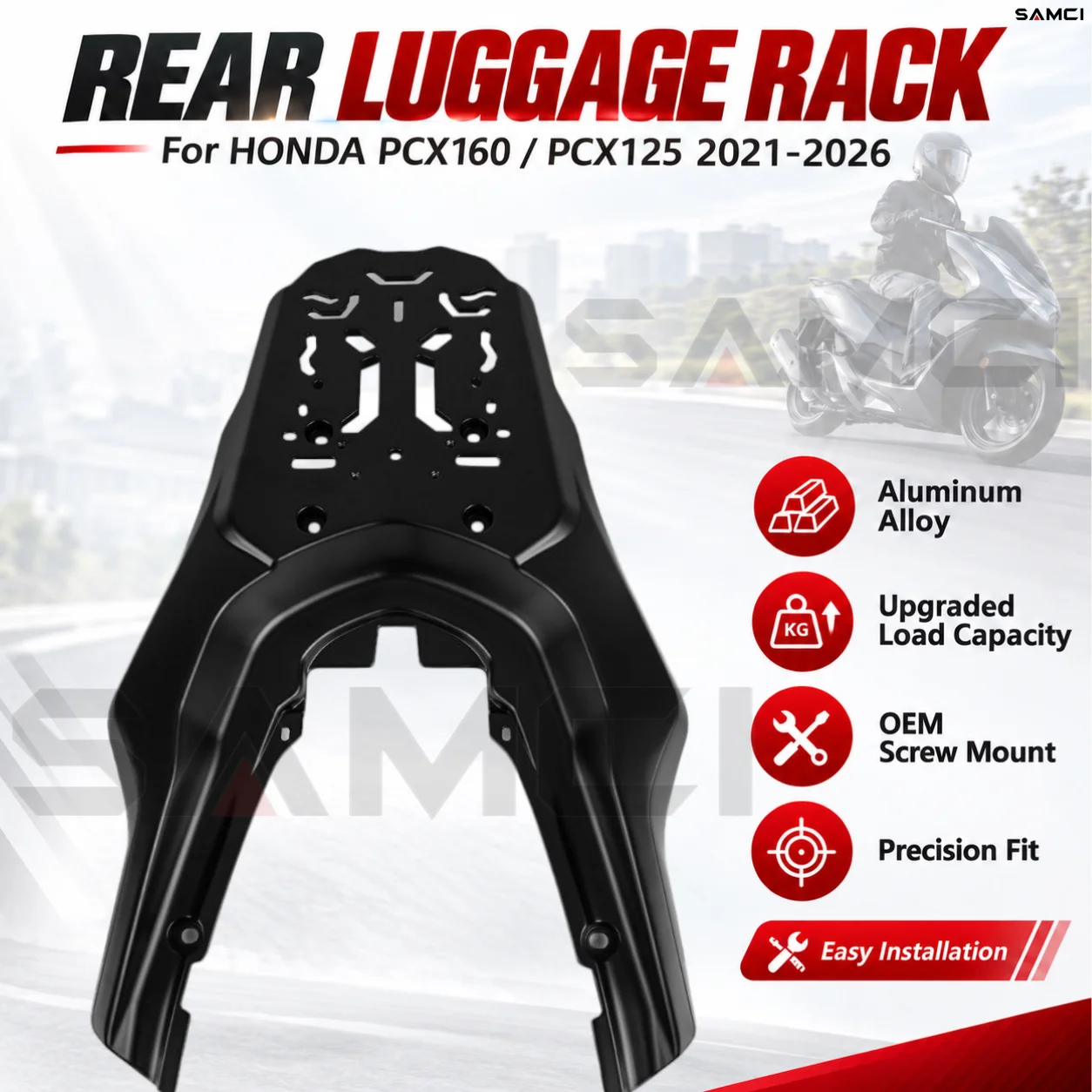 Motorcycle Rear Luggage Rack Aluminum Alloy Heavy Duty Cargo Carrier OEM Screw Fit For HONDA PCX160 PCX125 2021-2026 Accessories