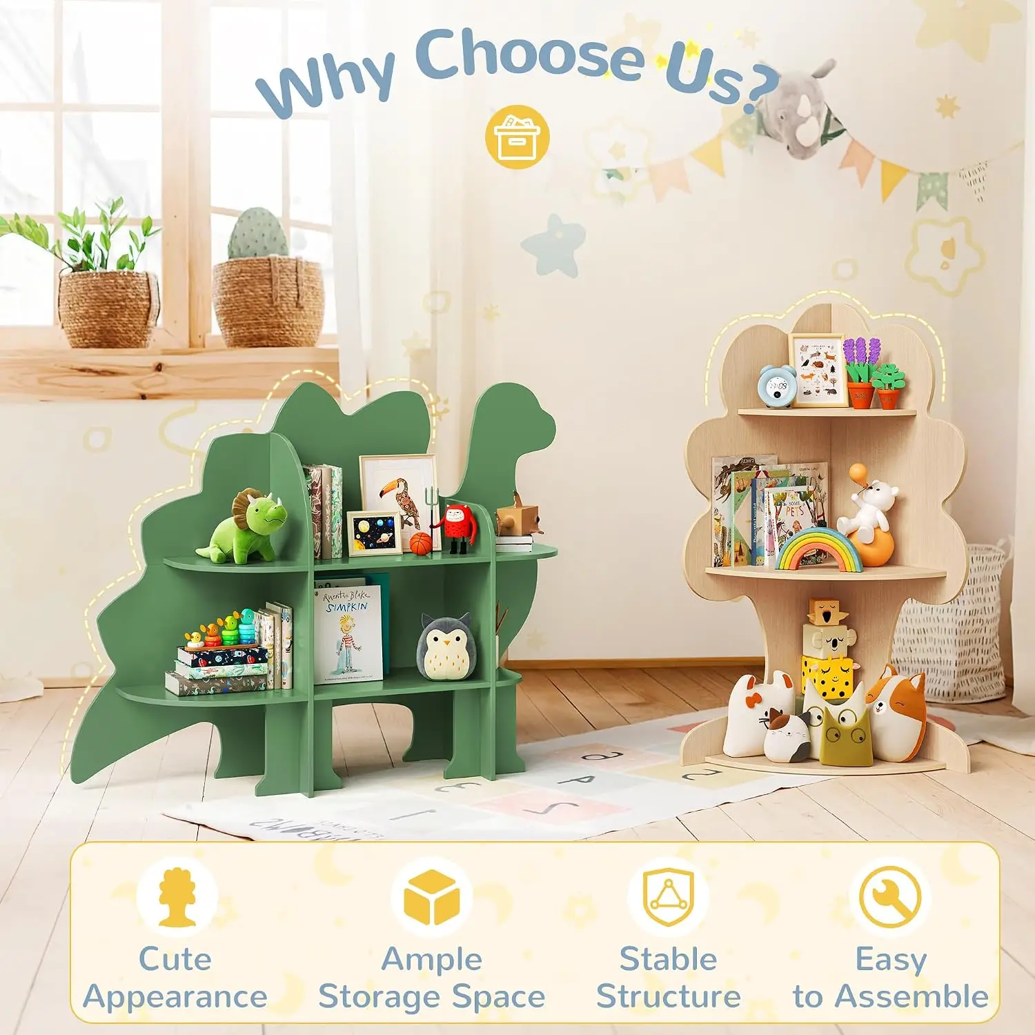 Kids Corner Bookshelf Wooden Toy Storage Organizer for Room Nursery, Customized