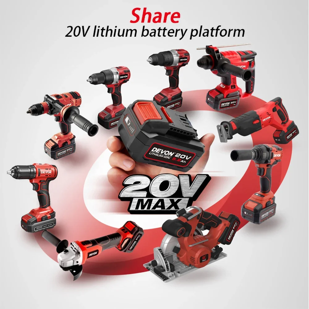 Devon Cordless Electric Drill Max 90Nm 1800rpm Dual Speed Brushless 5203 20v Torque Adjustable Universal Flex Battery Platform