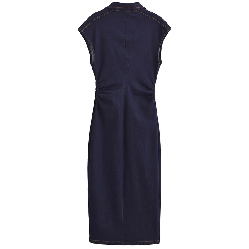 TRAF-Vestido camisero largo con volantes para mujer, traje sin mangas con botones en la parte delantera, informal, para vacaciones, verano, 2024