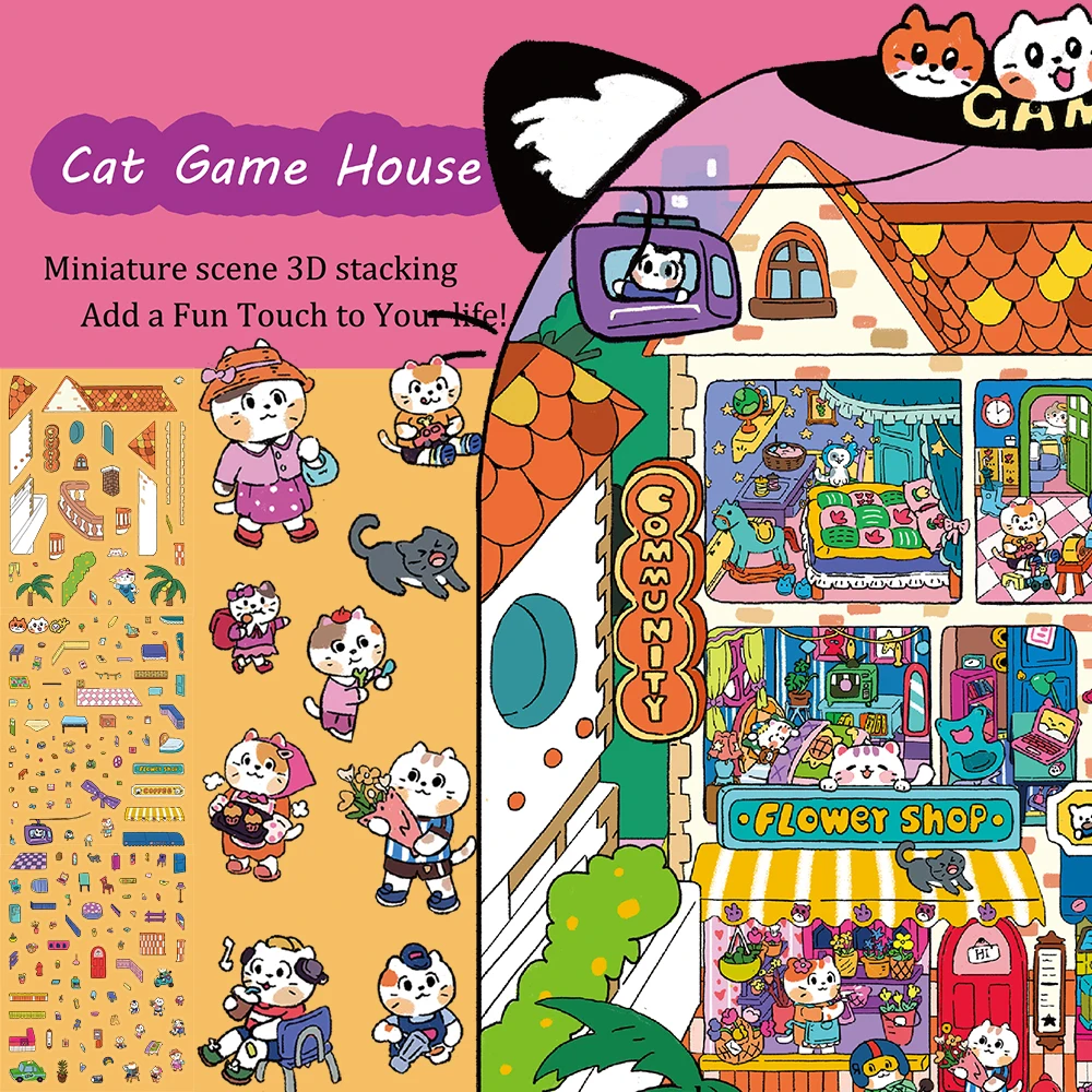 

3 шт., креативный мини-соусадочный мир, игра управления котенком, пейзаж, сделай сам, ниша, декомпрессия, наклейки из прозрачного материала для домашних животных