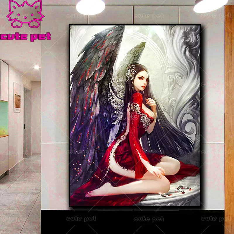 New 5D Black wings woman fallen angel DIY diamond painting cross stitch kits diamond embroidery mosaic pictures decor art puzzle