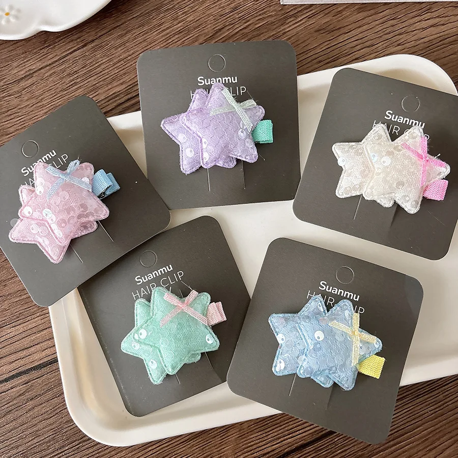 

New Cute Glitter Star Kids Bangs Hair Clips Candy Color Girl Side Hairpins Fresh Style Children Hair Accessories