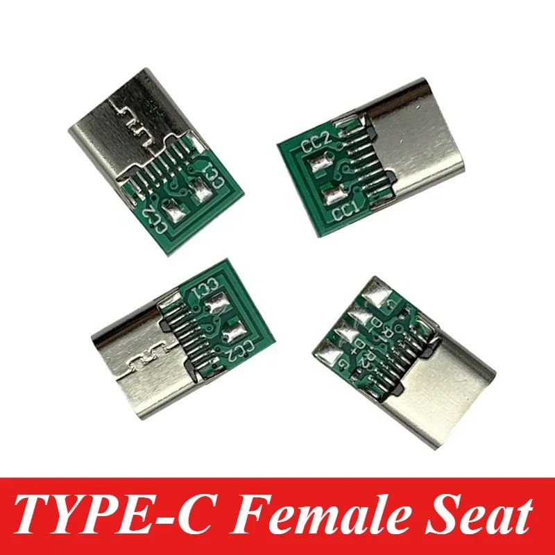 1/10/100Pcs Type-C 16P Female Seat Terminal Interface Weld Wire Short Body 6 Pin Dual 5.1K Resistance Connector With PCB Board