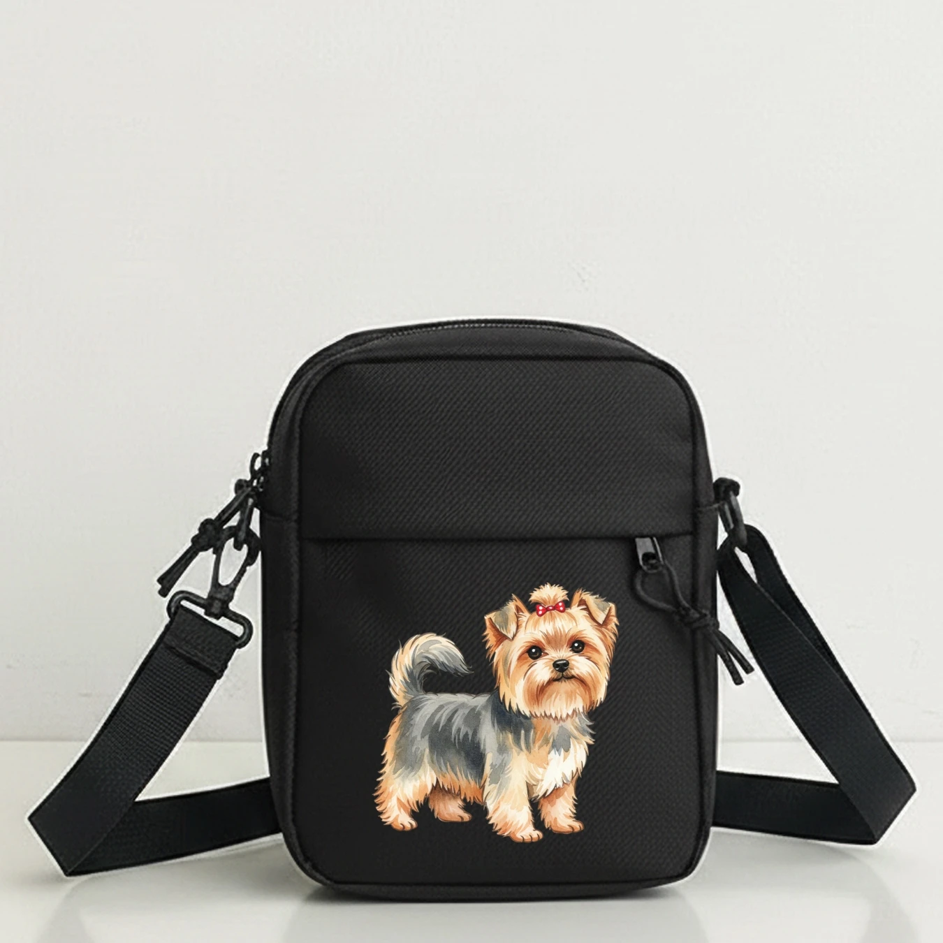 Bowknot Yorkie Watercolor Dog Shoulder Bag with Adjustable Strap, Zipper Closure, Cute Travel Purse for Walking, Party, Concert,