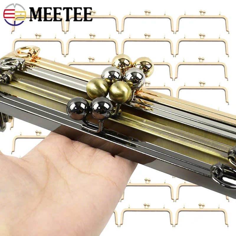 2Pcs 20/25cm Metal Bags Handle Square Smooth Purse Frame Clourse Clip Kiss Clasp Wallet Screw Sewing Bracket DIY Bag Accessories