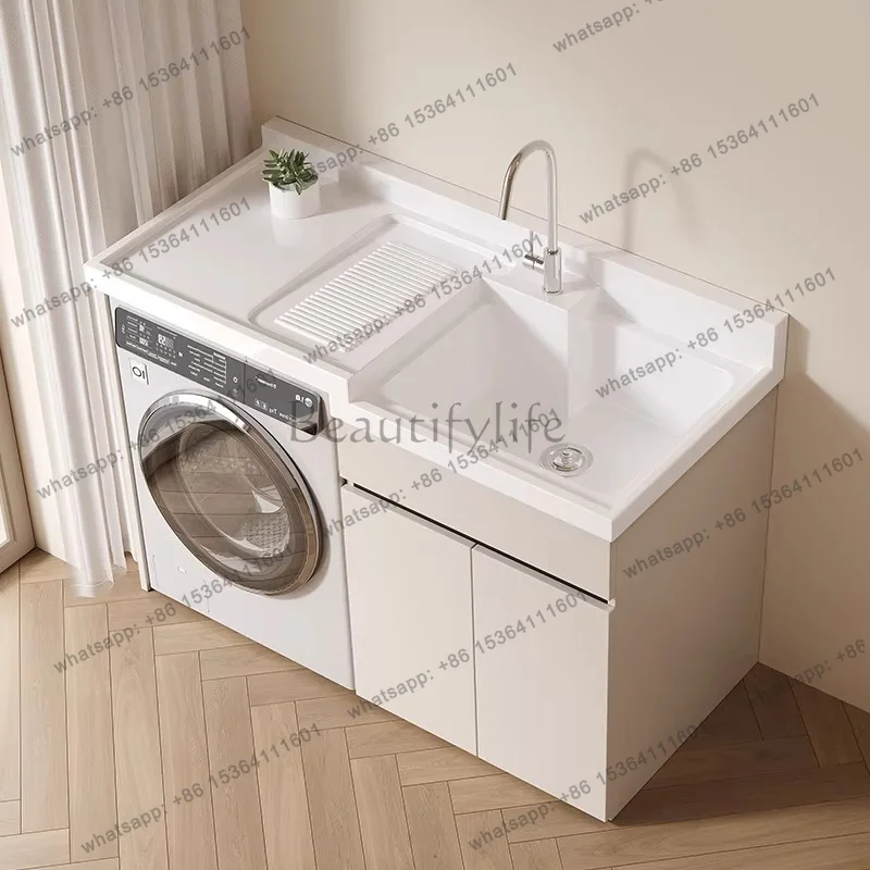 Best Sellers Nordic Creative Honeycomb Aluminum Balcony Laundry Cabinet Modern Storage Sink Washboard Washer Combo Bathroom Furn