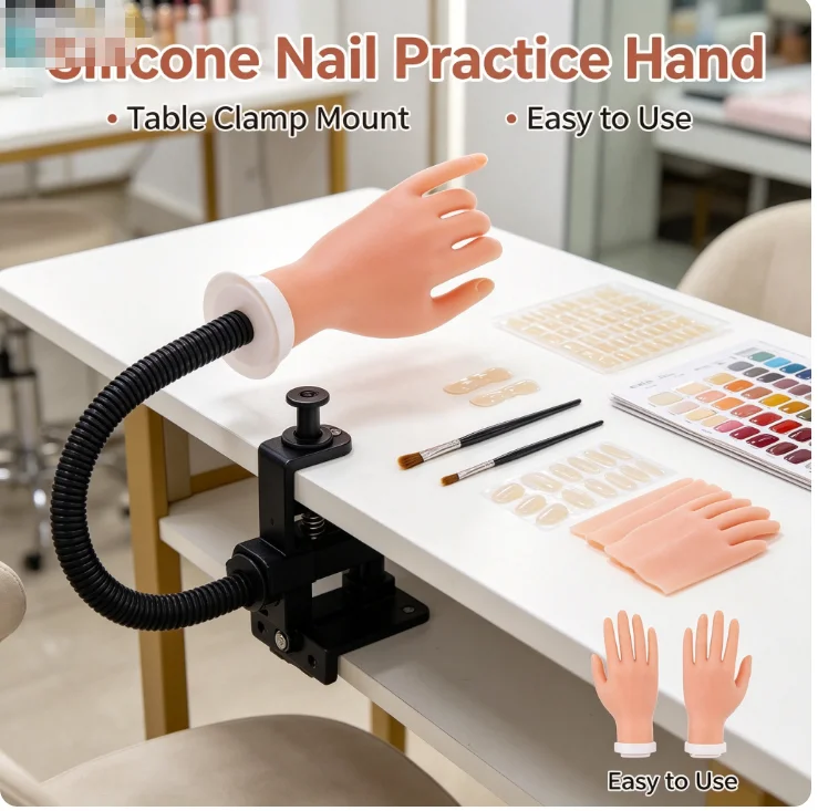 Best Selling Flexible Moveable Silicone False Hands Professional Manicure Practice Hand for Acrylic Nails